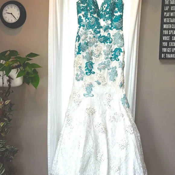 strapless open back dress Long Floral A-Line Prom Dress with Glitter Emerald / 6 main image 1